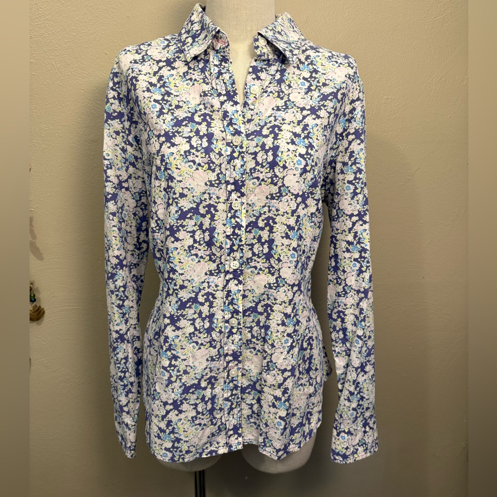 J. Mclaughlin 100% Cotton Blue Floral Button Up Blouse Women’s Size 12